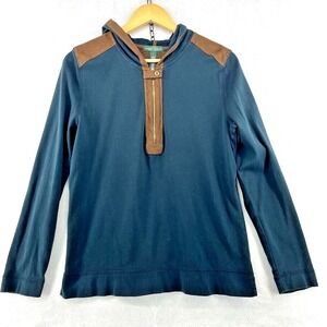 Lauren Ralph Lauren Women's L Black Zip Hoodie Faux Leather Trim‎ Soft Stretch